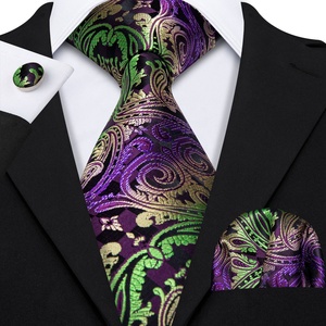 <span class=keywords><strong>Cravate</strong></span> classique brodée vert violet cachemire bouton de manchette Hanky Gravata cravates en soie pour hommes Vente en gros - Product Image 3