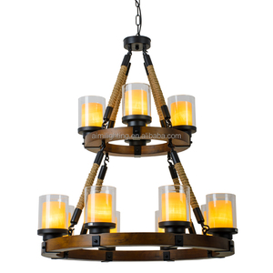 Nuovo design a due livelli grande lampadario <span class=keywords><strong>in</strong></span> <span class=keywords><strong>legno</strong></span> con copertura <span class=keywords><strong>in</strong></span> vetro antico <span class=keywords><strong>in</strong></span> ferro battuto hall foyer villa di illuminazione - Product Image 1