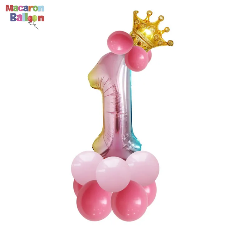Rosa menina primeiro aniversário balões número <span class=keywords><strong>1</strong></span>, primeiro balão crianças chá de bebê festa de aniversário decoração kkk243