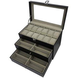 Boîte de rangement de lunettes de soleil, boîtier en cuir pu noir, accessoires de lunettes, présentoir mallette de rangement, organisateur garde 12 lunettes et 12 montres - Product Image 5