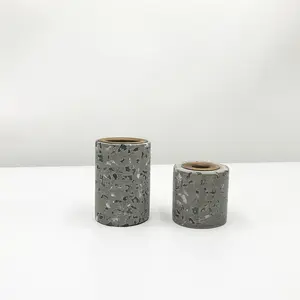 customized grey gold concrete cement stone candle jar holders candlestick