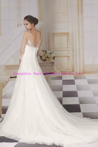 <span class=keywords><strong>2015</strong></span> Guangzhou elegante mangas hasta el codo vestidos de novia de encaje una línea fritas con AG070 trenes largos - Product Image 2