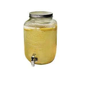 Pot en verre transparent et vide, distributeur de boissons, avec bouchon, pour les boissons, jus, vin, liqueur, 1 pot de 4l