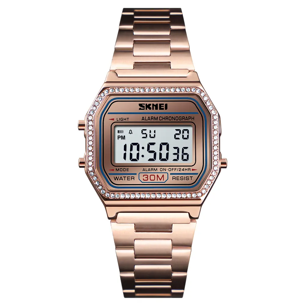SKMEI 1474 Fashion Women Stainless Steel Wristwatches Diamond Alloy Digital Watches