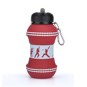 Custom Logo Collapsible Cricket Ball Silicone Squeeze Water Bottle Leak-Proof Drinkware With <strong>Lid</strong> New <strong>Design</strong> <strong>by</strong> Manufacturer - Product Image 2