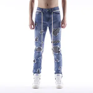 DiZNEW потрепанные джинсовые брюки для мужчин Стрейчевые рваные джинсы robin