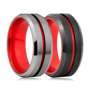 Center Groove Red Aluminium Black Tungsten Carbide Wedding <strong>Rings</strong> for Men Women - Product Image 3
