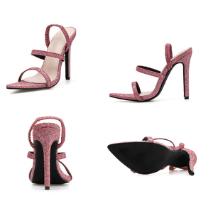 Taglie forti eleganti <span class=keywords><strong>scarpe</strong></span> da <span class=keywords><strong>donna</strong></span> rosa <span class=keywords><strong>Glitter</strong></span> punta a punta Bling sandali con cinturino tacco sottile tacchi alti da <span class=keywords><strong>donna</strong></span> - Product Image 3