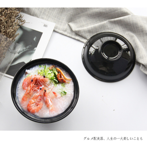 <span class=keywords><strong>China</strong></span>, de alta calidad, estilo simple <span class=keywords><strong>comida</strong></span> REDONDA/sopa de 6 pulgadas de porcelana negro tazón de fideos con tapa - Product Image 3