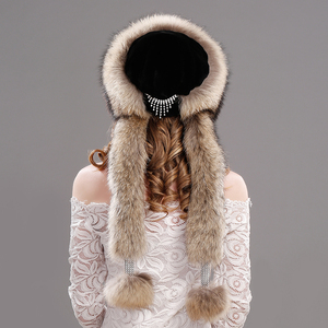 Chapeau aviateur d'hiver pour <span class=keywords><strong>femme</strong></span> avec écharpe en fourrure de renard, réglable et broderie à la main, accessoire de mode adapté aux fêtes - Product Image 3