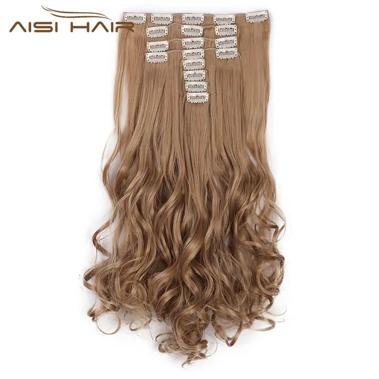 Aisi-extensiones de cabello de cabeza completa resistente al calor, 8 Uds., 18 Clips, pelo largo ondulado, extensiones de cabello rubio marrón
