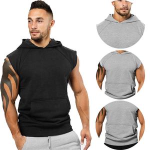 Sweat-shirt à capuche pour homme sans manches Gym Fit coton respirant débardeur veste de sport gilet de course - Product Image 1
