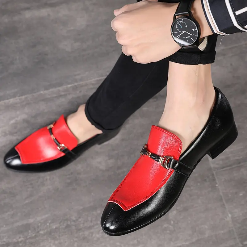 SS0508 Korean style man red dress shoes 2019 latest young men stylish slip on casual leather loafer shoes