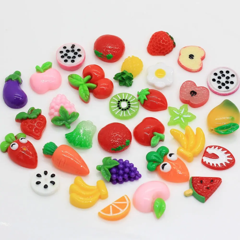 100 peças amuleto de resina mista frutas cabochões fatias de suprimentos para artesanato faça você mesmo scrapbook