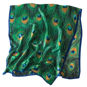 Unique design ladies elegant peacock full feather print scarf silk summer sunscreen shawl beach travel neck scarf