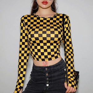 Top corto <span class=keywords><strong>a</strong></span> <span class=keywords><strong>cuadros</strong></span> sexy para mujer, camiseta Hipster Hip Hop, camiseta ajustada para mujer - Product Image 2
