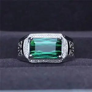 Di alta qualità di modo 18 k oro Del Sud Africa diamante reale naturale tormalina verde vecchio stile anelli di barretta di nozze per il maschio