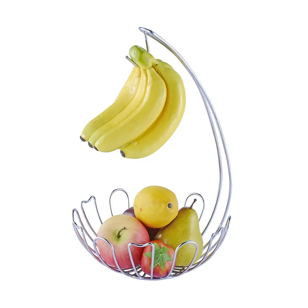 Cesta de fruta decorativa de alambre de metal para el hogar y la cocina Cesta de fruta de metal para almacenamiento en el hogar con soporte para plátano