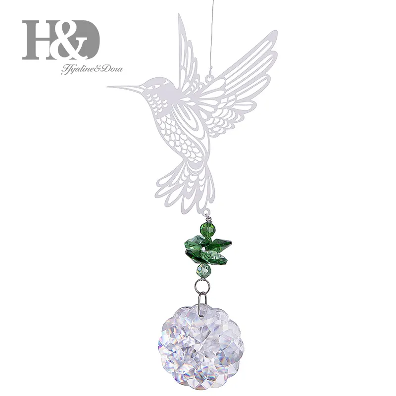 H&D Crystal Flower Prism Suncatcher Rainbow Maker Hummingbird Pendant Hanging Decoration Window Garden Sun Catcher for Gift