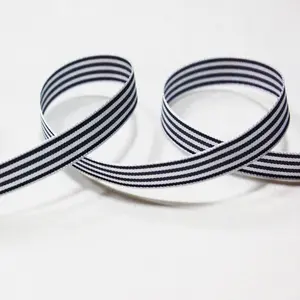 2/5" Black & White Taffy Striped Grosgrain Ribbon - 100 Yards - GINYI Made