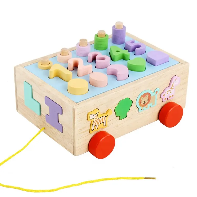 Многофункциональные развивающие математические кубики, деревянные игрушечные автомобили, тянущиеся вдоль игрушки