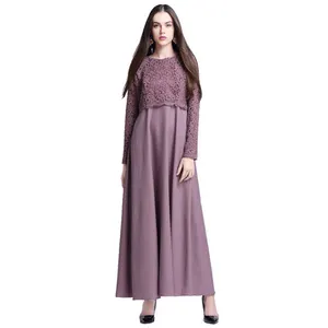 Modest Turkish Islamic Ruffle Pleated Muslim Long Dress Abayas For Women Kaftan Lace Dress