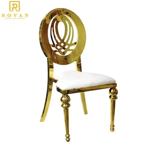 Estrutura de metal em aço inoxidável da cor do ouro de luxo moderna cadeira de jantar de casamento
