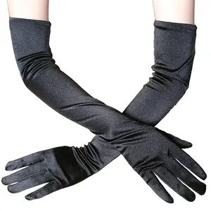 FY 1 Pair New Fashion Women Over Elbow Gloves Sexy Black White Red Long Satin Stretch Gloves for Ladies Girls hand gloves