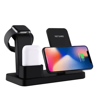 Baru 3 In 1 Cepat Qi Wireless Charger Stand untuk iPhone Apple Watch Udara Pods 10W Charger Nirkabel