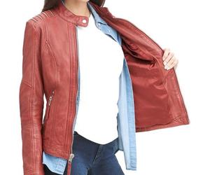 Chaqueta de motorista de piel de oveja Beige oscuro para mujer, novedad deportiva, moda personalizada, venta al por mayor, barata - Product Image 4