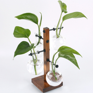 Vaso di fiori in vetro trasparente moderno <span class=keywords><strong>con</strong></span> Base in <span class=keywords><strong>legno</strong></span> Design creativo appeso per la decorazione della casa giardino natale vacanza Rattan materiale - Product Image 4