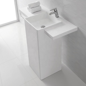 De luxe <span class=keywords><strong>Autoportant</strong></span> Bassin du bassin toilettes stand seul évier, Acrylique surface solide piédestal lavabo - Product Image 1
