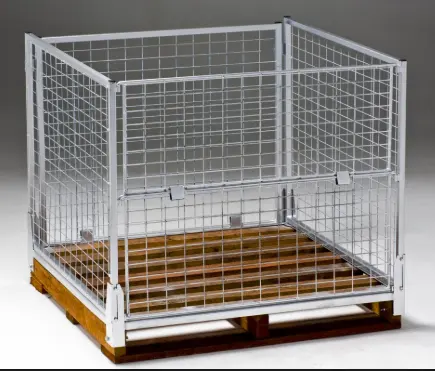 Lưu Trữ Di Động Dây Lưới Pallet Cage Với Pallet Gỗ