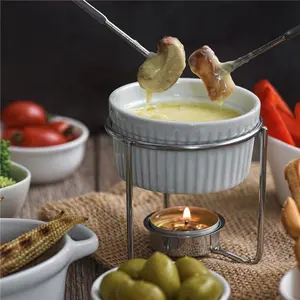 उच्च अंत व्यक्तिगत छोटे fondue मक्खन सेट लाल रंग सिरेमिक fondue बर्नर