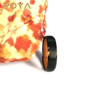 Trang Sức POYA 6Mm Đen Chải Trung Tâm Vát Cạnh Vonfram Cacbua Nhẫn Whiskey Thùng Gỗ Khảm - Product Image 5