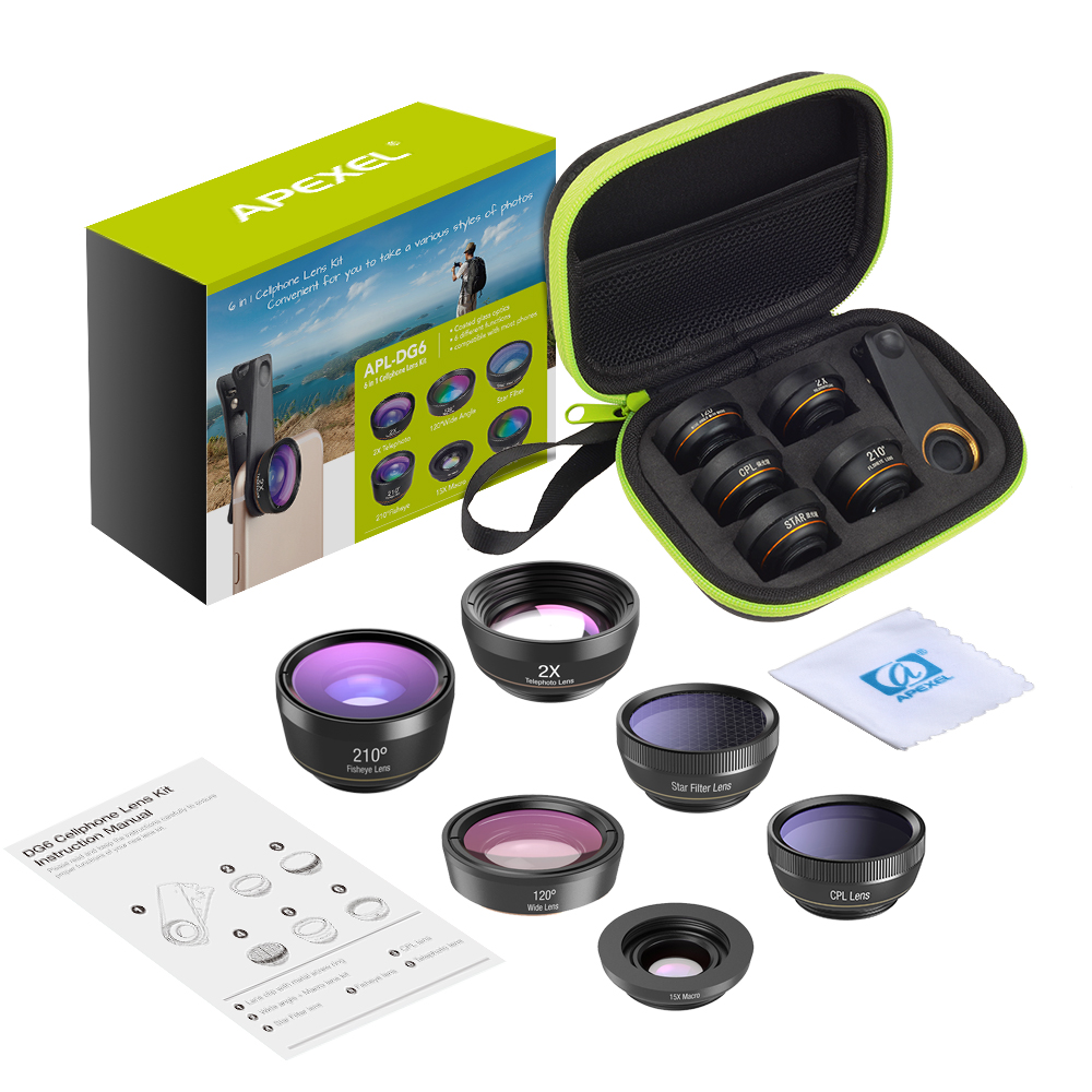 Apexel 6in1 Smartphone Camera Lens Kit - Versatile & Portable