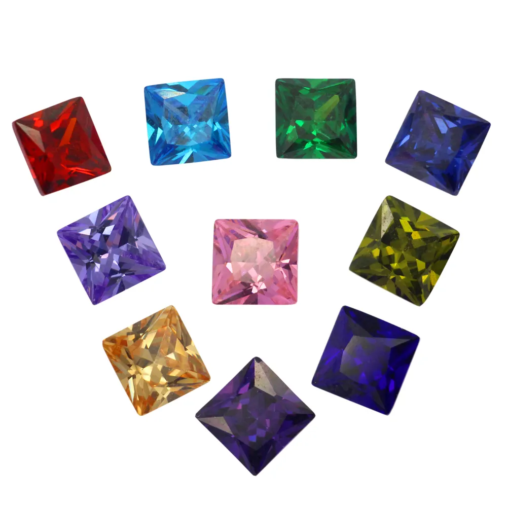 Loose artificial gem 8mm*8mm three kinds of shape polychromatic cubic zircons