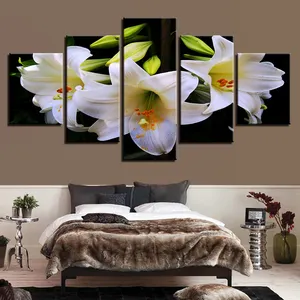 Pintura de tela floral simples, preto branco, impressões, pintura de flores, arte de decoração de parede
