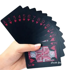 WJPC-cartes de Poker 100% en PVC, personnalisées, imperméables, de haute qualité, rondes, imprimées, noires, en plastique