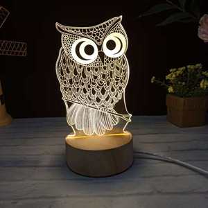 Lampu LED bentuk burung hantu 3D, lampu malam akrilik USB untuk meja malam, kamar tidur, hadiah, lampu kayu putih hangat, lampu Led lucu - Product Image 1