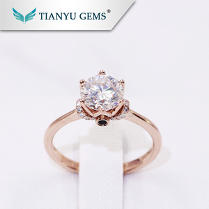 Tulip flor anillo de oro rosa con oculto <span class=keywords><strong>el</strong></span> halo moissanite Anillos de Compromiso de diamantes - Product Image 5