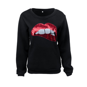 <span class=keywords><strong>Cuello</strong></span> redondo <span class=keywords><strong>Jersey</strong></span> labio lentejuelas suéter de manga larga sudadera de manga larga - Product Image 5