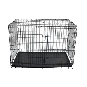 USA Warehouse 42'' Size Medium Plastic Tray Black Metal Frame Friendly Pet Dog Crates For Large Dogs