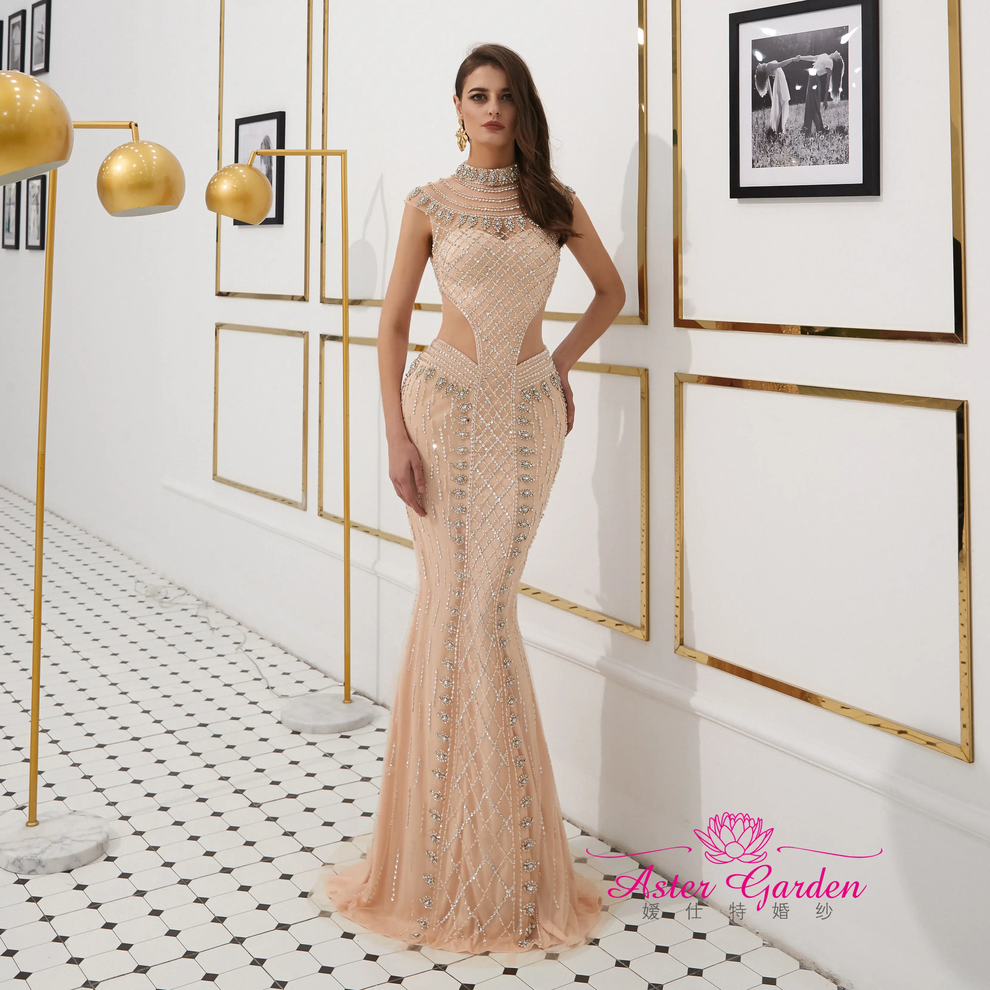 Phụ nữ thiết kế mới bên gowns sexy Evening Dresses nặng nề đính cườm prom ăn mặc cho bán sỉ Nàng Tiên Cá gowns prom Evening Dresses