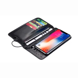 6800mah PU leather wireless charging wallet power bank