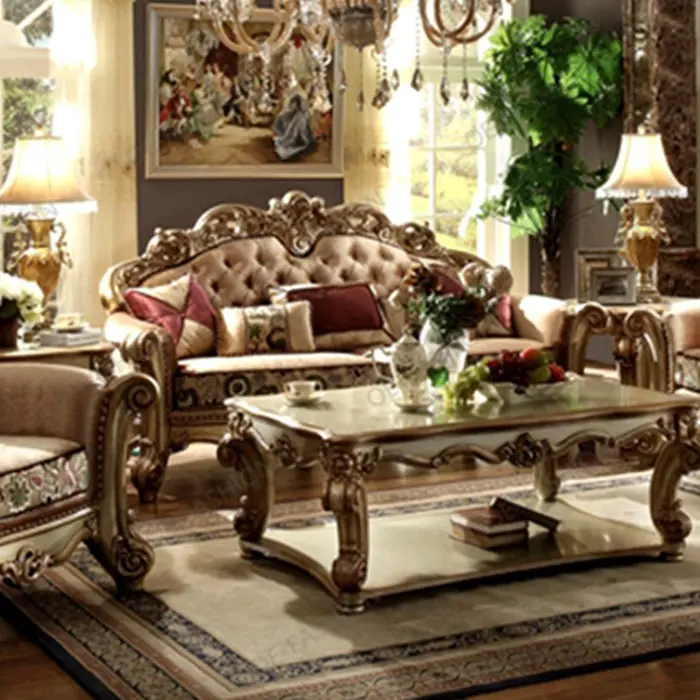 Barok tarzı ahşap oyma kanepe mobilya, oturma odası kanepe mobilya