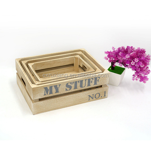 Lot de 3 petites caisses à légumes en bois vintage décoratives avec poignées - Product Image 1