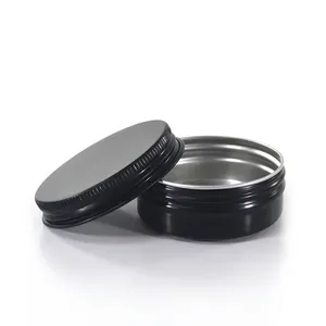 Pot en aluminium noir pour conservation d'huile de barbe, pot rond de 10g, 30g, 50g, 100g, 1 oz, avec couvercle à vis