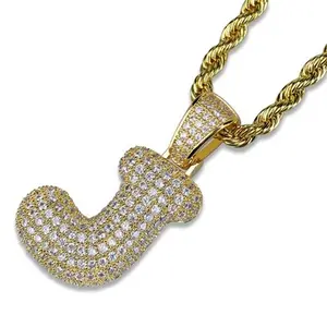 2021 New Gold-plated zircon Initial alphabet iced out letter J Pendant necklace pendant