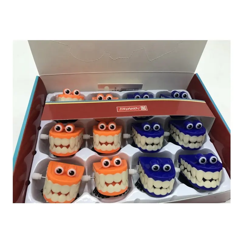 halloween children joke feeth toys wind up teeth chattering jumping toy with eye